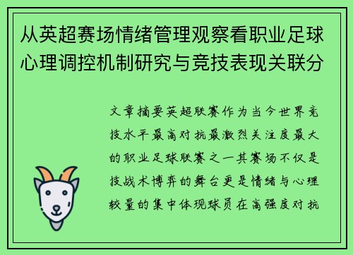 从英超赛场情绪管理观察看职业足球心理调控机制研究与竞技表现关联分析